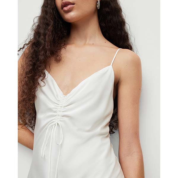 Allsaints Australia Womens Alexia V-Neck Drawstring Midi Dress White AU26-835